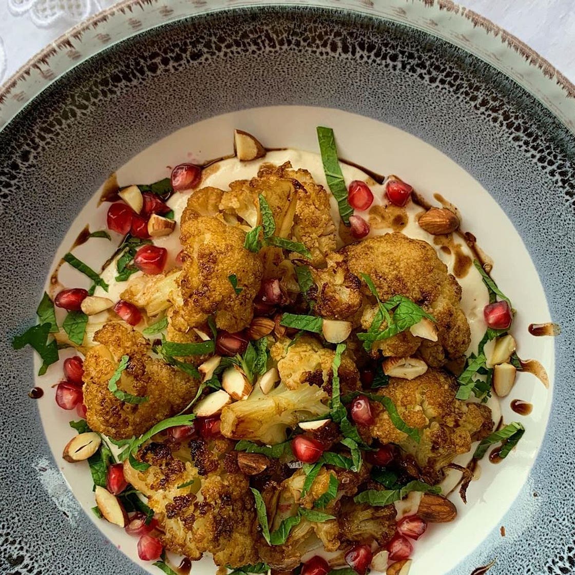 Roasted Cauliflower with Tahini and Pomegranate Molasses