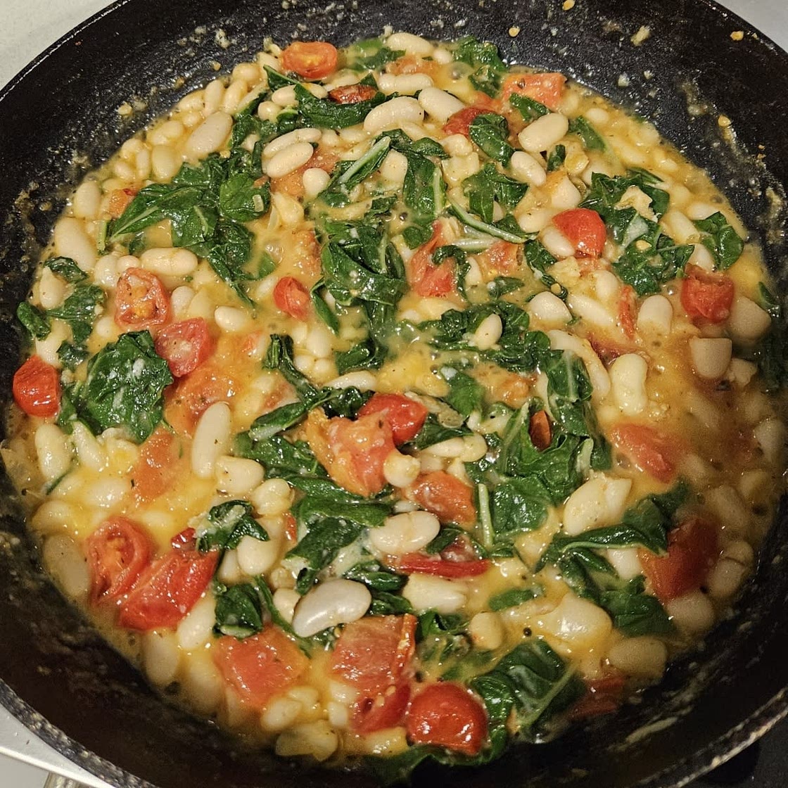 Saucy White Beans with Spinach