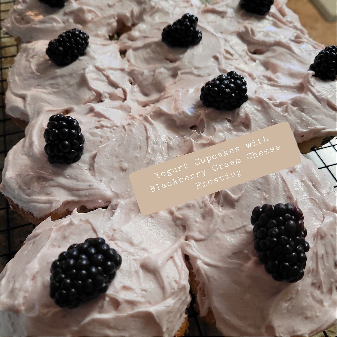 Greek Yogurt Cupcakes with Blackberry Frosting