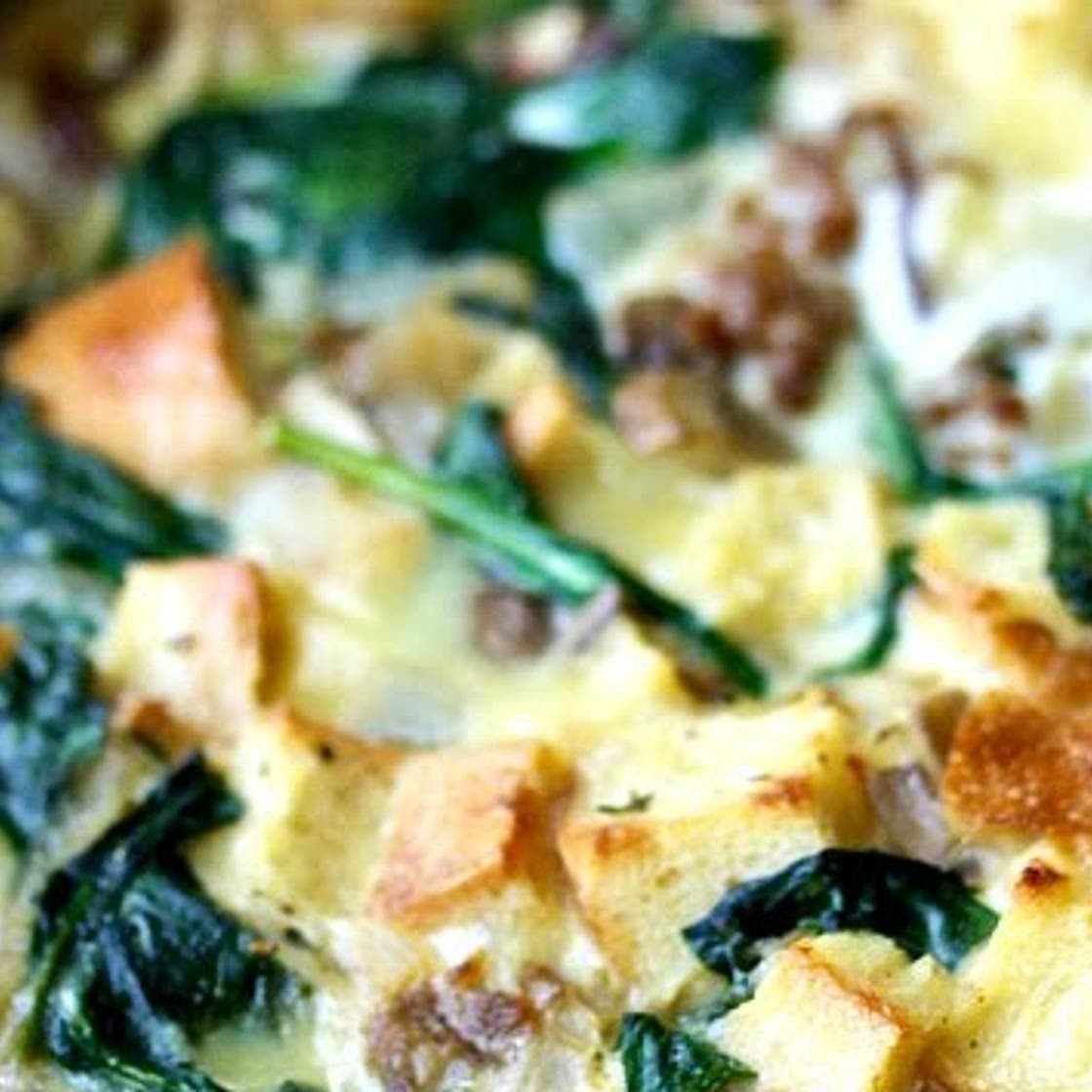 Mushroom, Sausage, and Spinach Strata