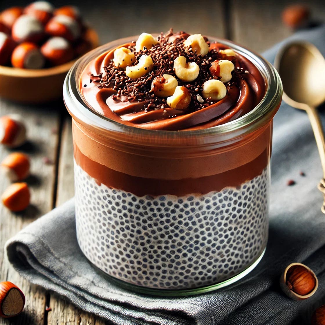 Chia pudding chocolat noisette