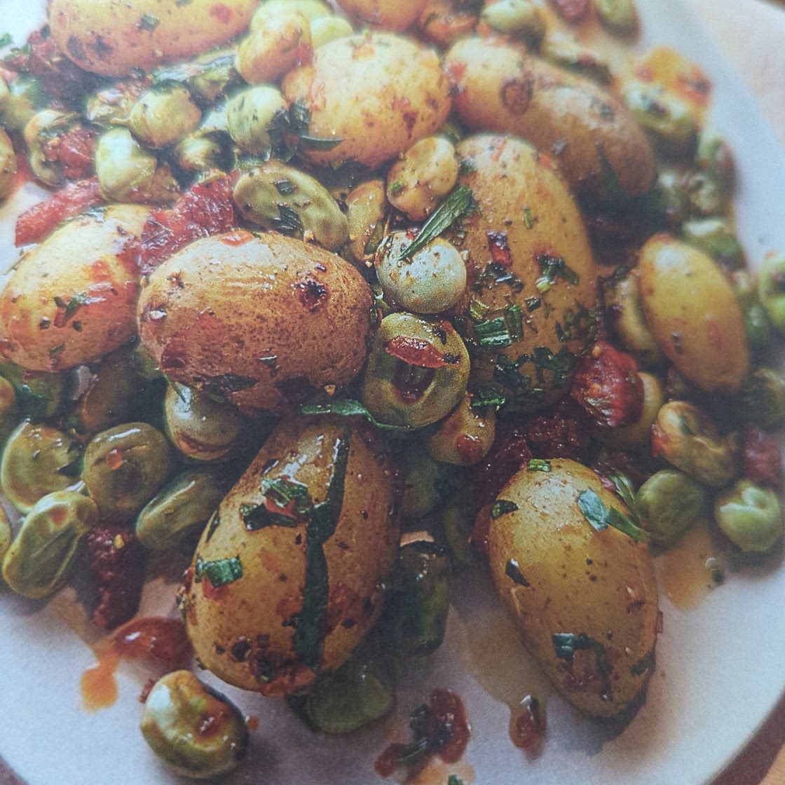 New Potatoes and Chorizo and Broad Beans