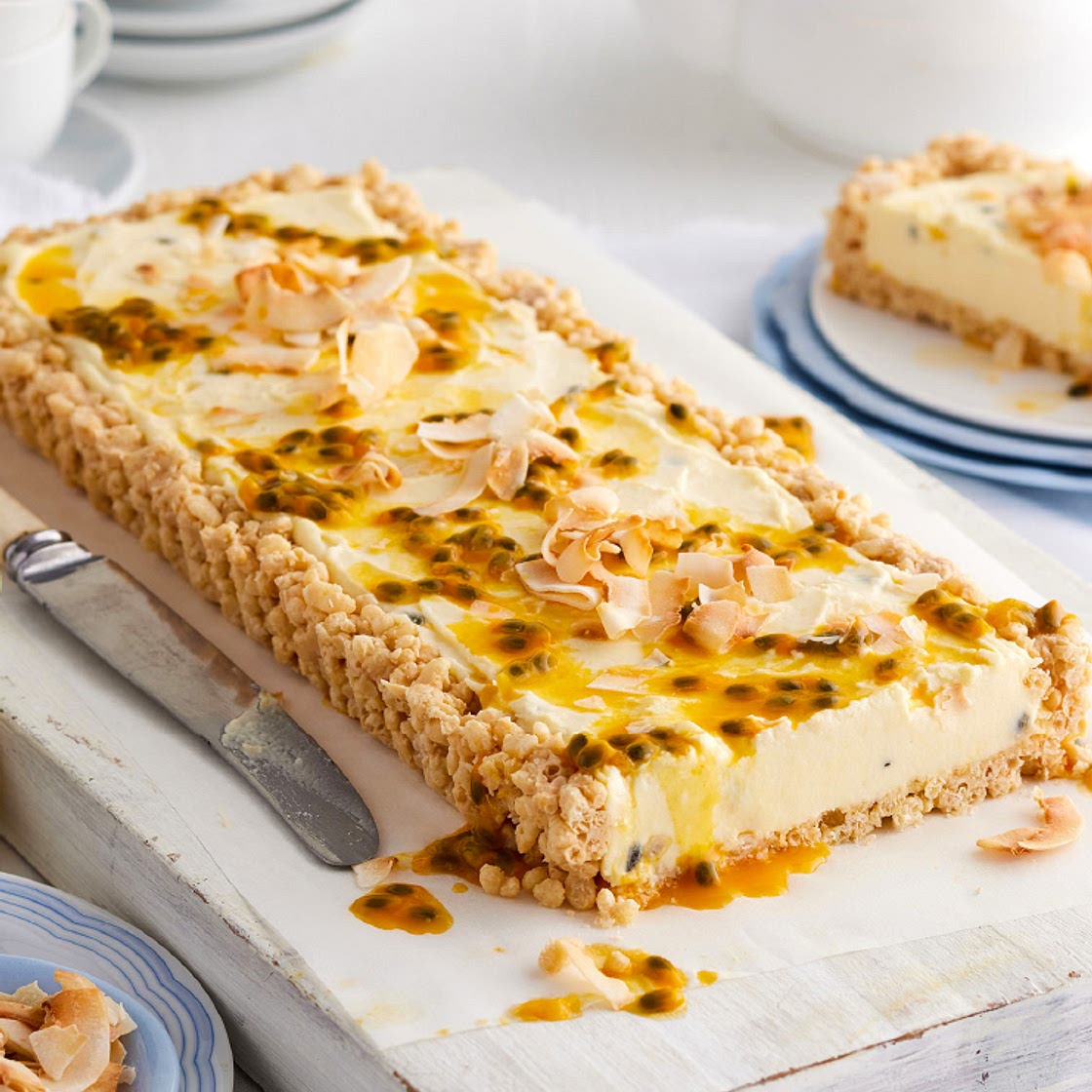 Passionfruit Crackle Cheesecake Slice
