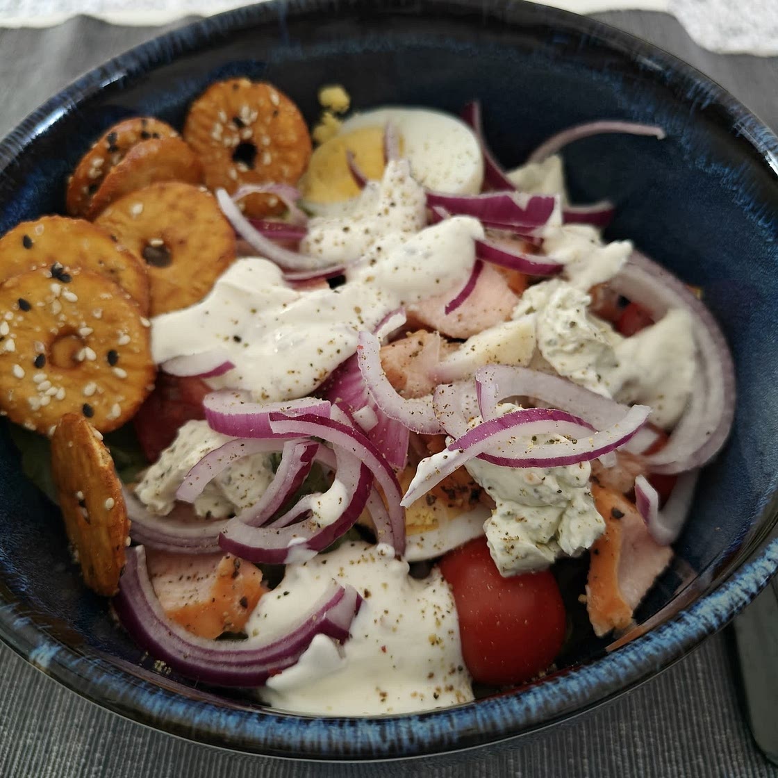 Everything Bagel Cobb Salad with Smoked Salmon