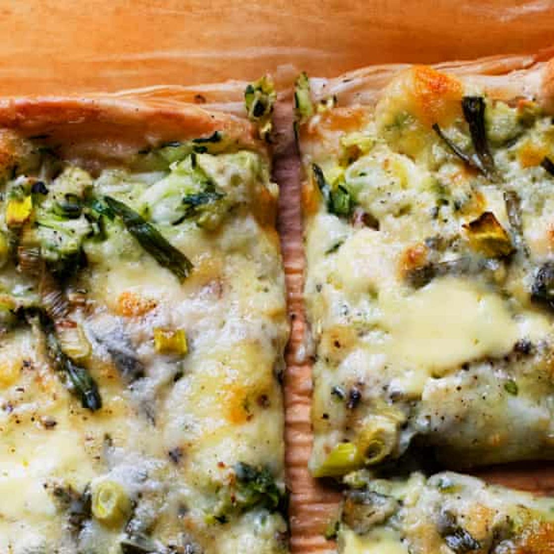 Courgette, mozzarella and spring onion tart