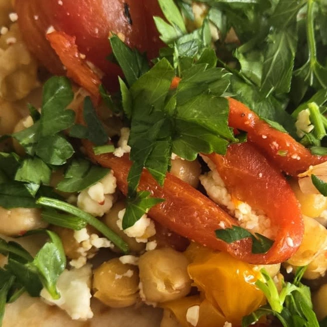Roasted Chickpeas with Sweet Peppers and Feta