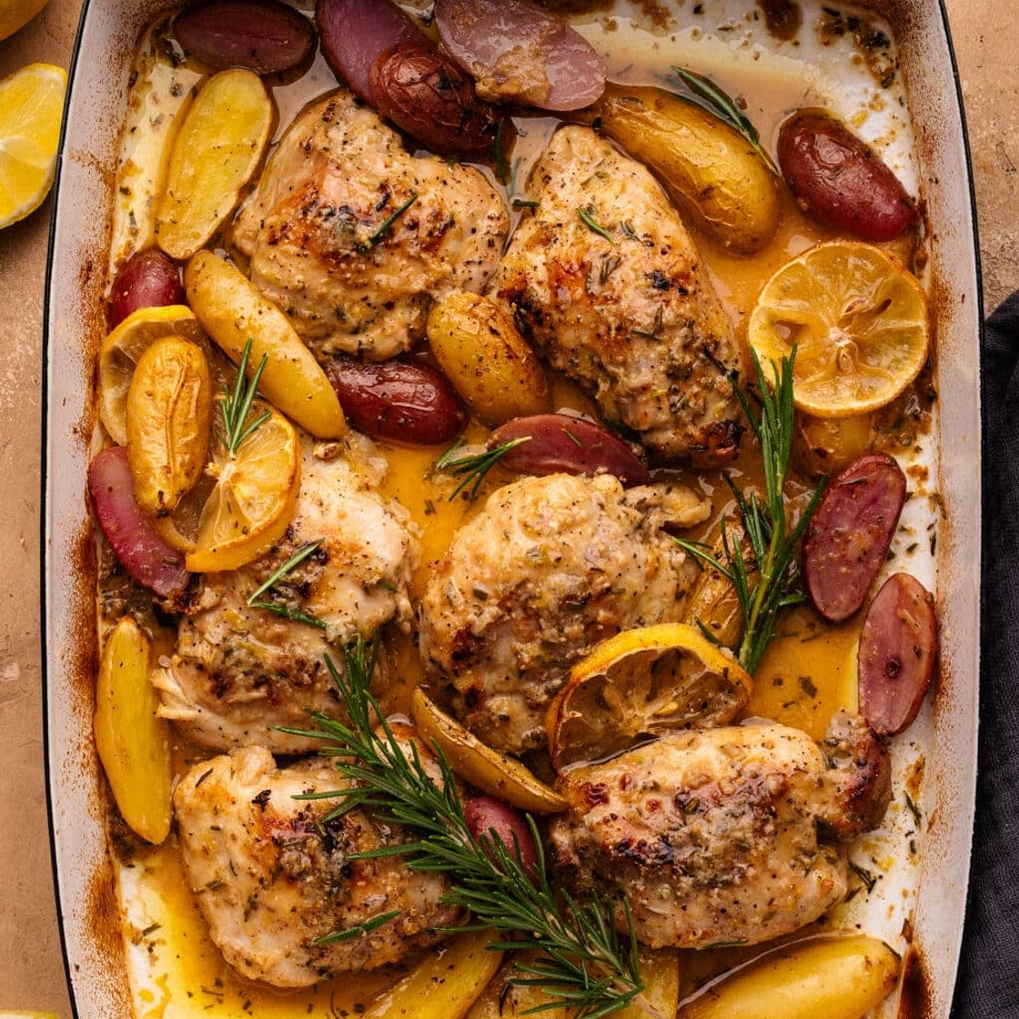 Roasted Lemon Rosemary Chicken Thighs with Potatoes