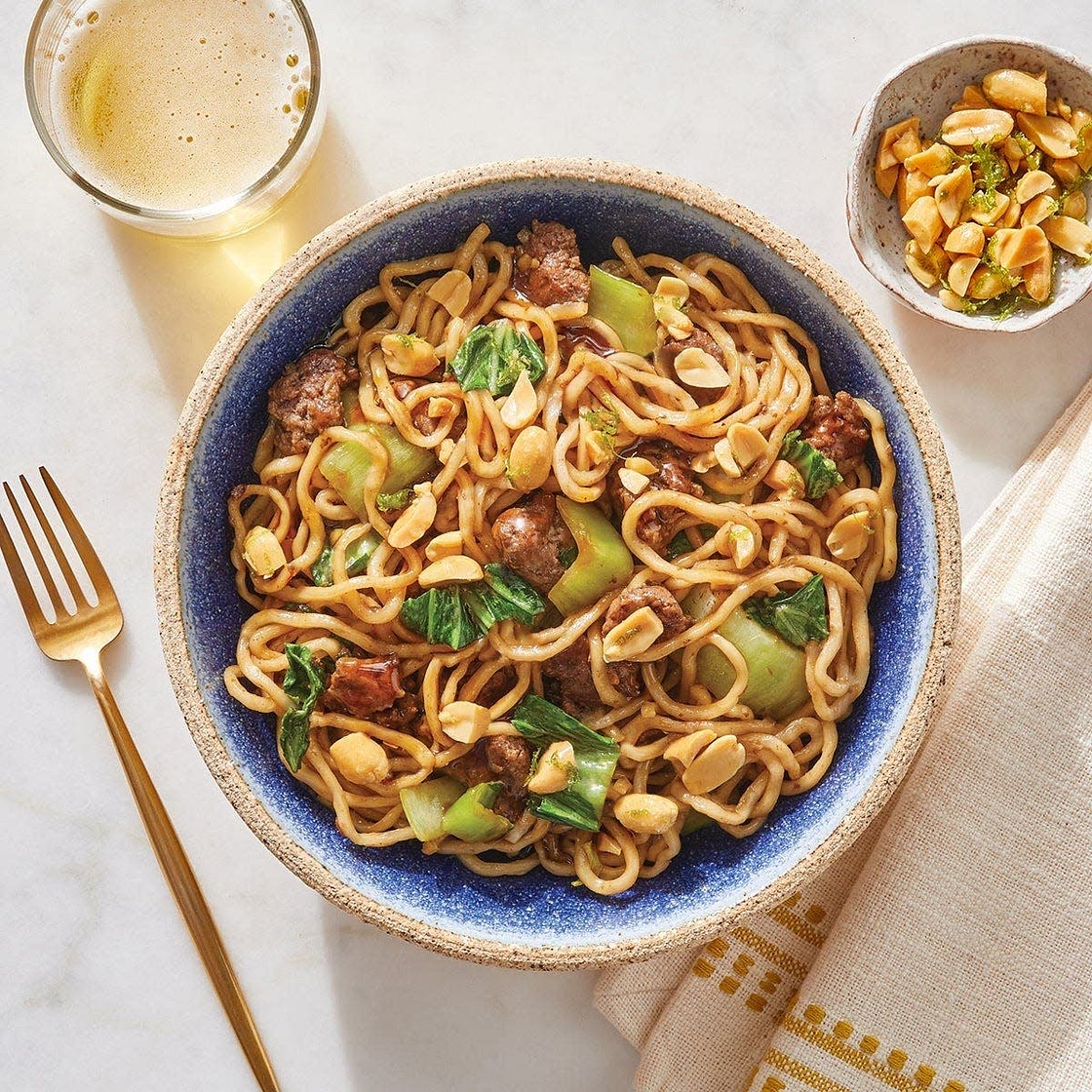 Ginger Beef Noodles with Bok Choy & Lime Peanuts