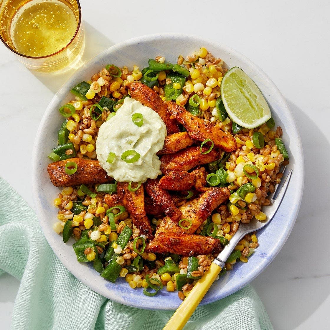 Honey-Lime Chicken & Farro Bowl with Sweet Corn & Poblano Pepper