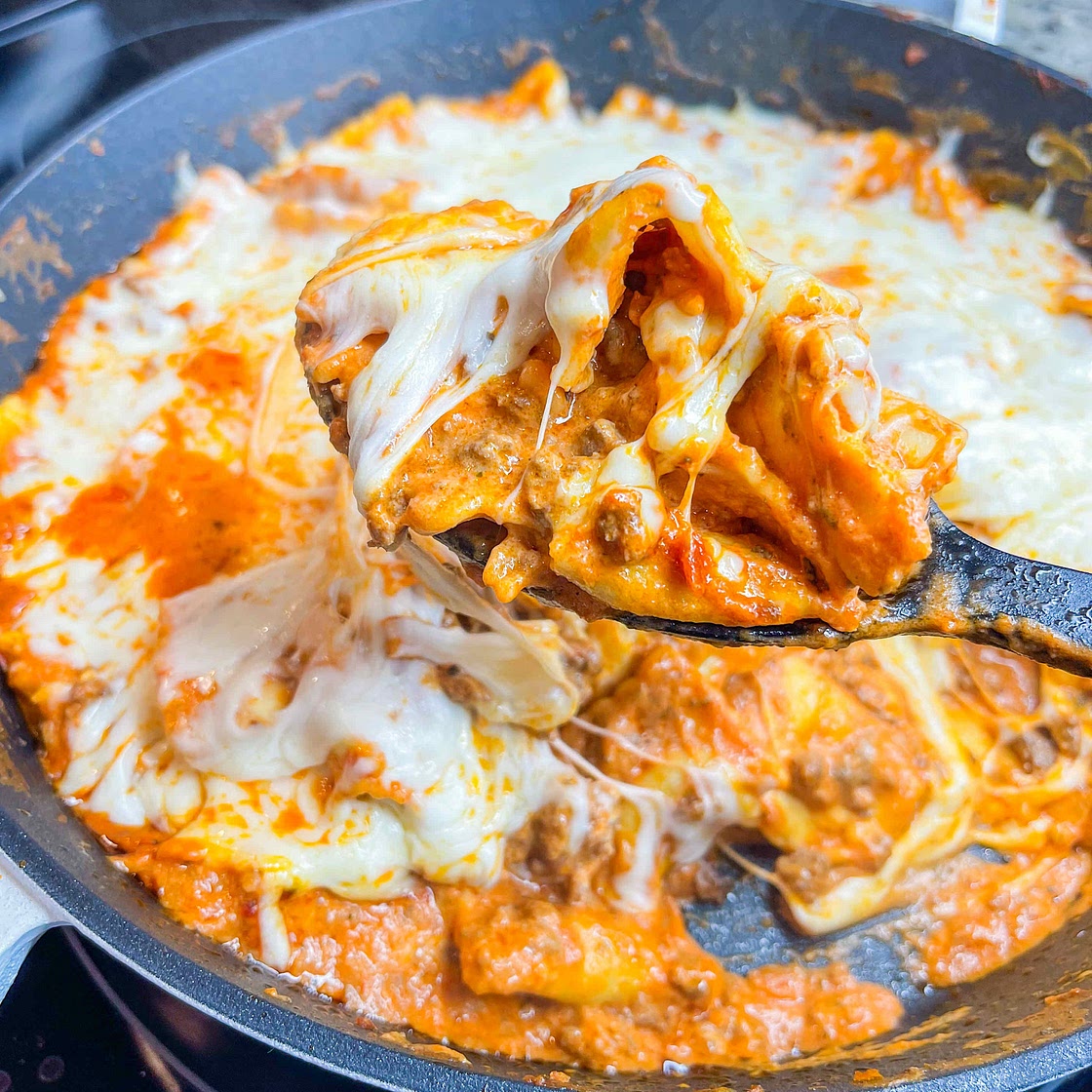 Skillet Boursin Cheesy Ravioli Casserole 