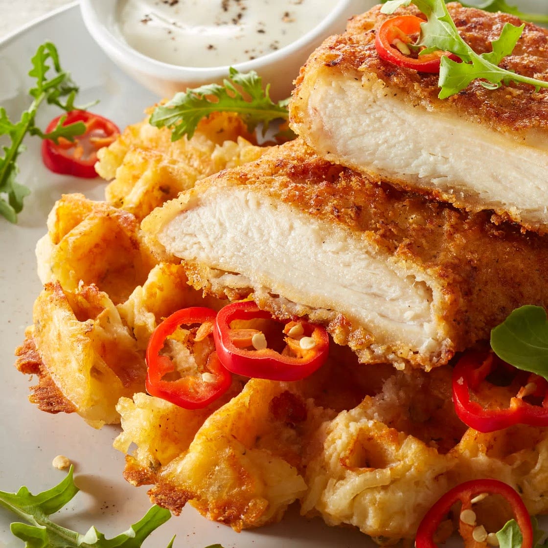 ZESTY CHICKEN AND POTATO TOTS WAFFLE