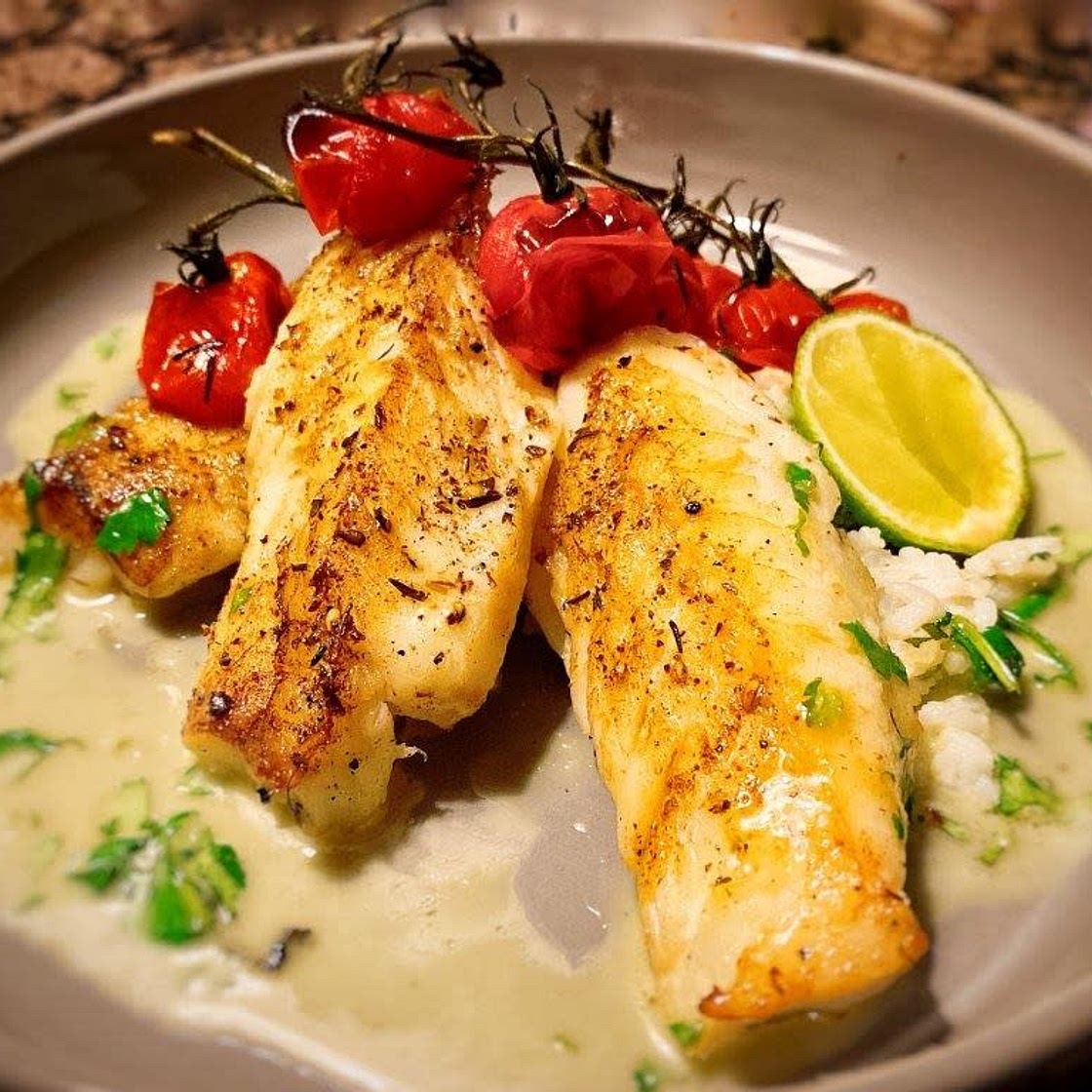 SALT & PEPPER COD WITH CILANTRO VINAIGRETTE