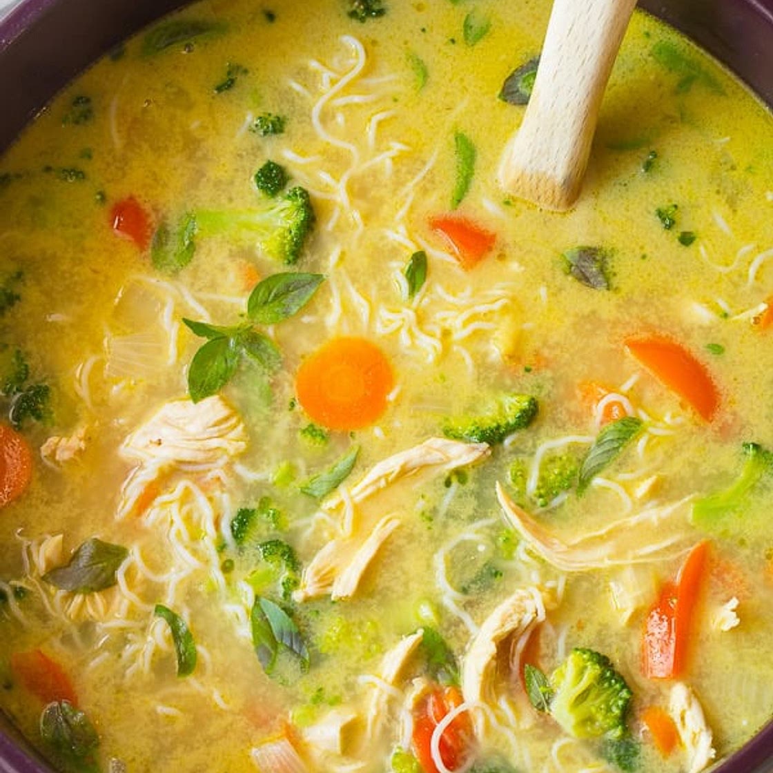 Low Carb Green Curry Chicken Noodle Soup