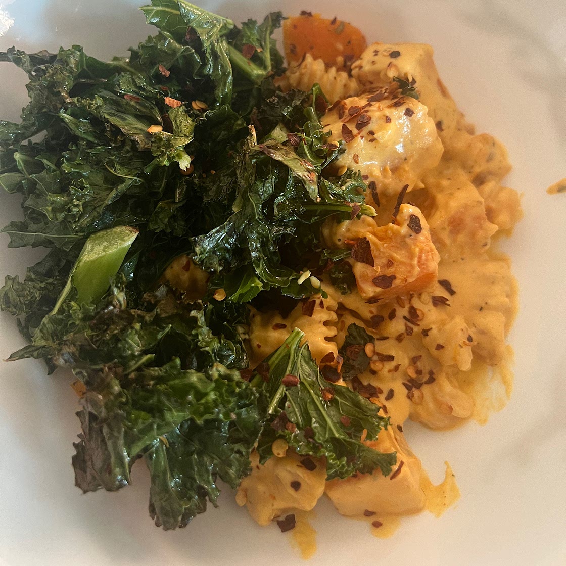 Squash & Mascarpone Pasta with Crispy Kalettes