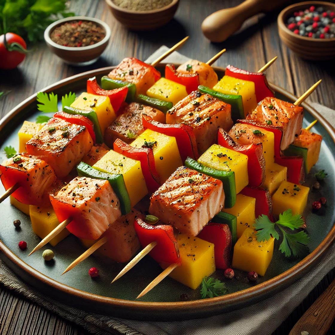 Brochette de saumon à la mangue
