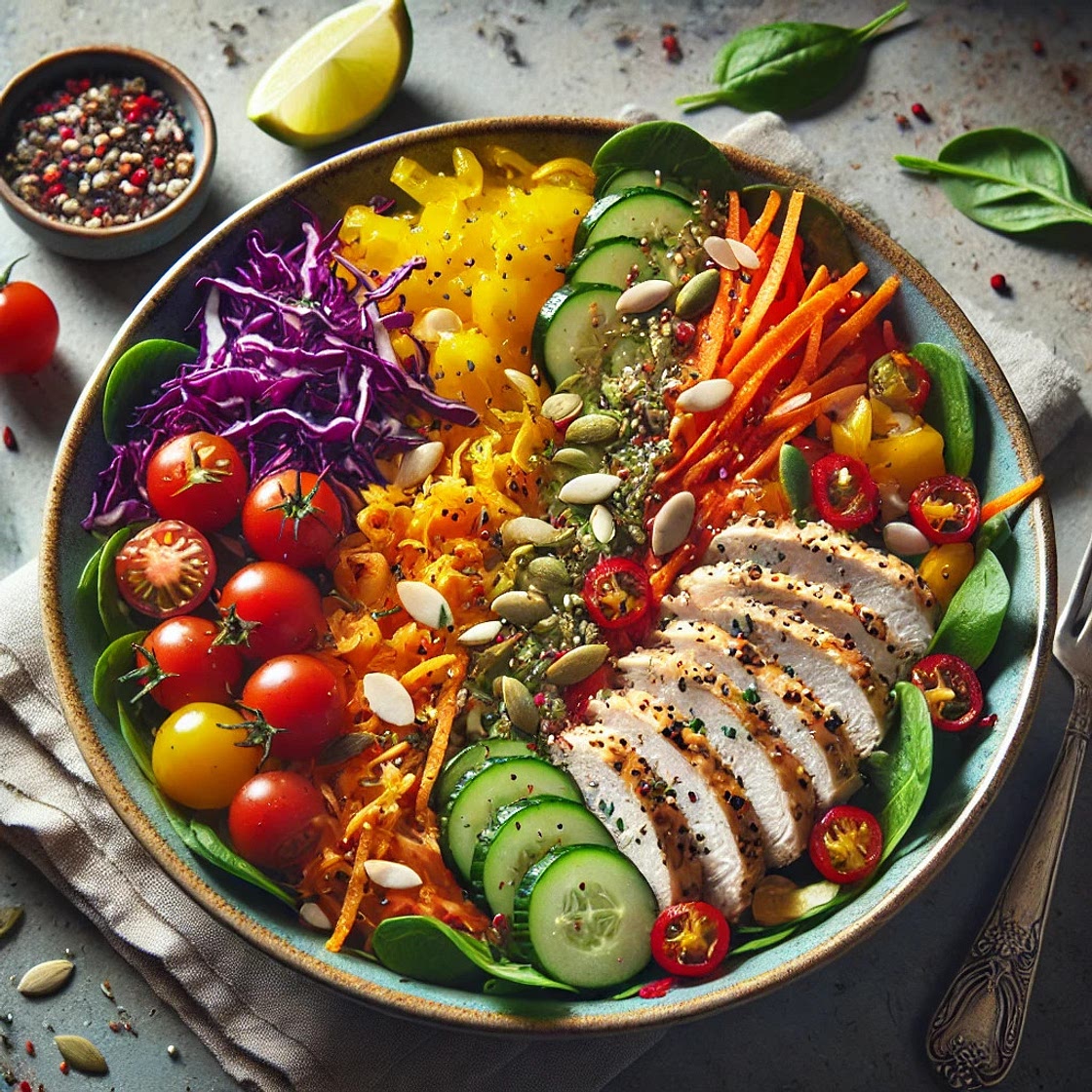 Salade Poulet mariné Chou et Légumes