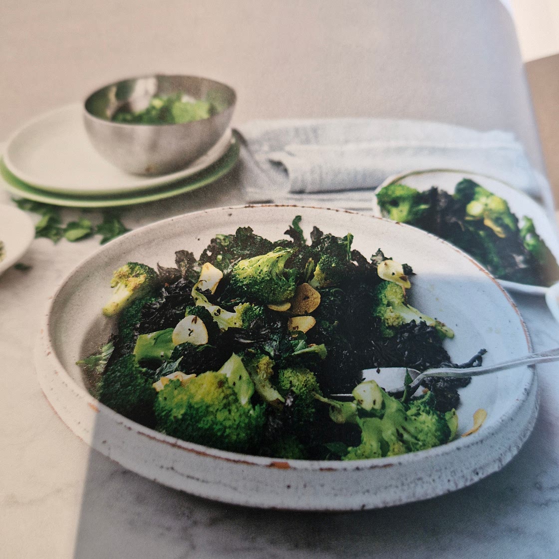 Fried broccoli and kale with garlic, cumin and lime - page 75