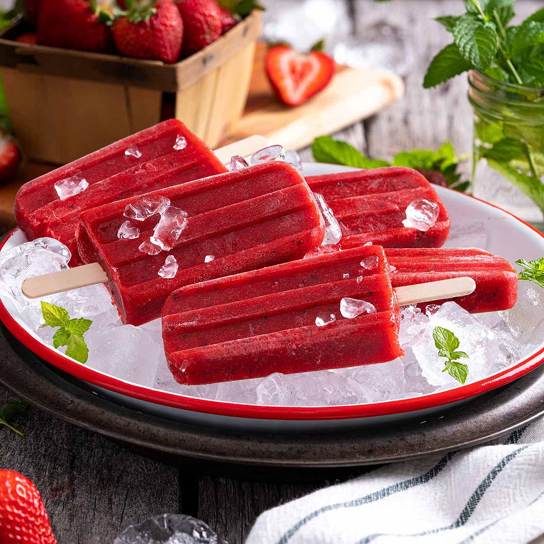 Strawberry Mint or Strawberry Basil Popsicles