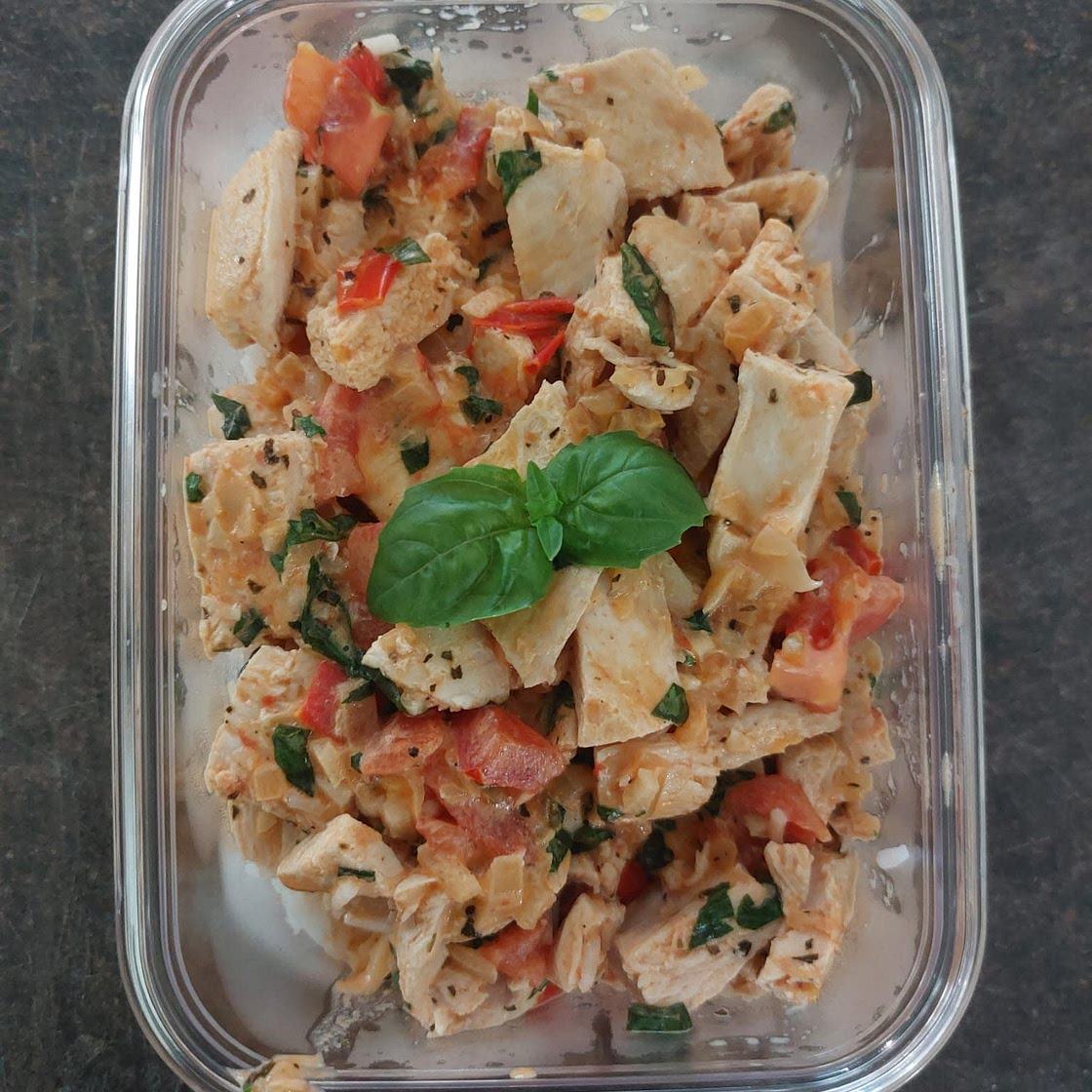 Tomato & basil chicken over rice