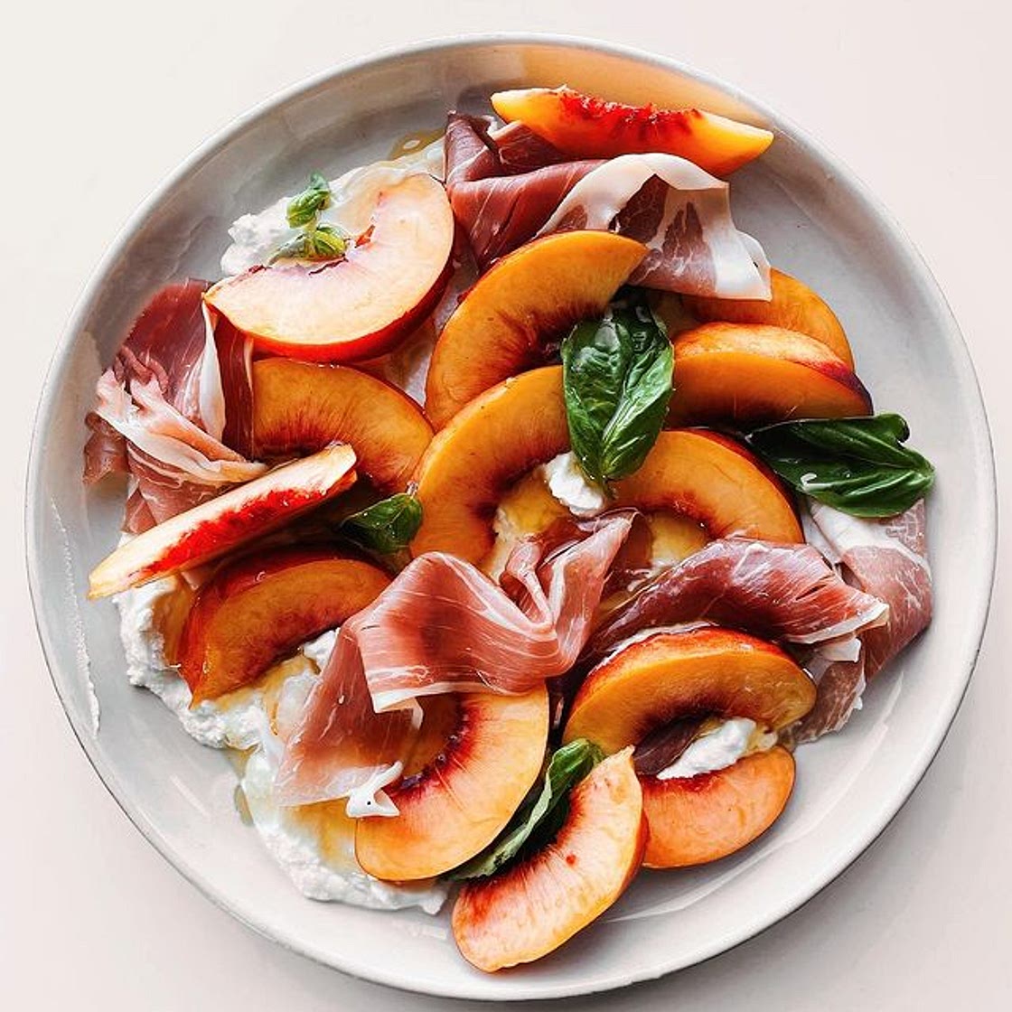Just fresh ricotta, sliced peaches or nectarines, prosciutto, ex