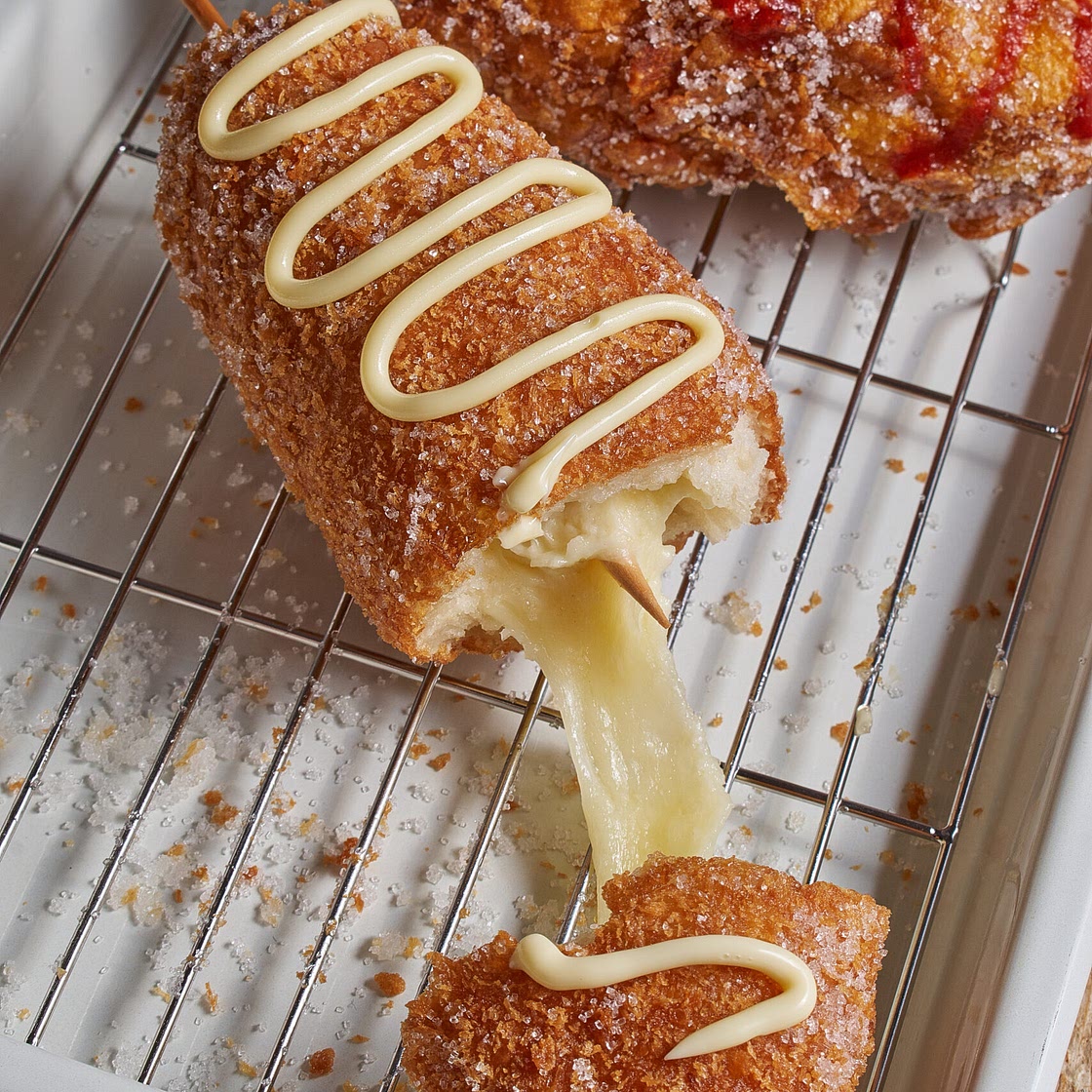 Cheesy Korean Rice Corn Dogs