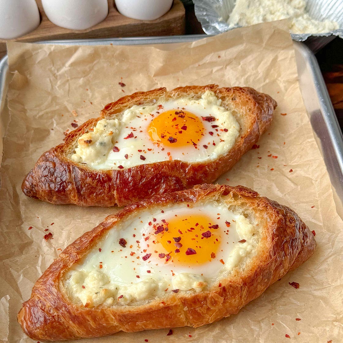Boursin and Egg Croissant boats 