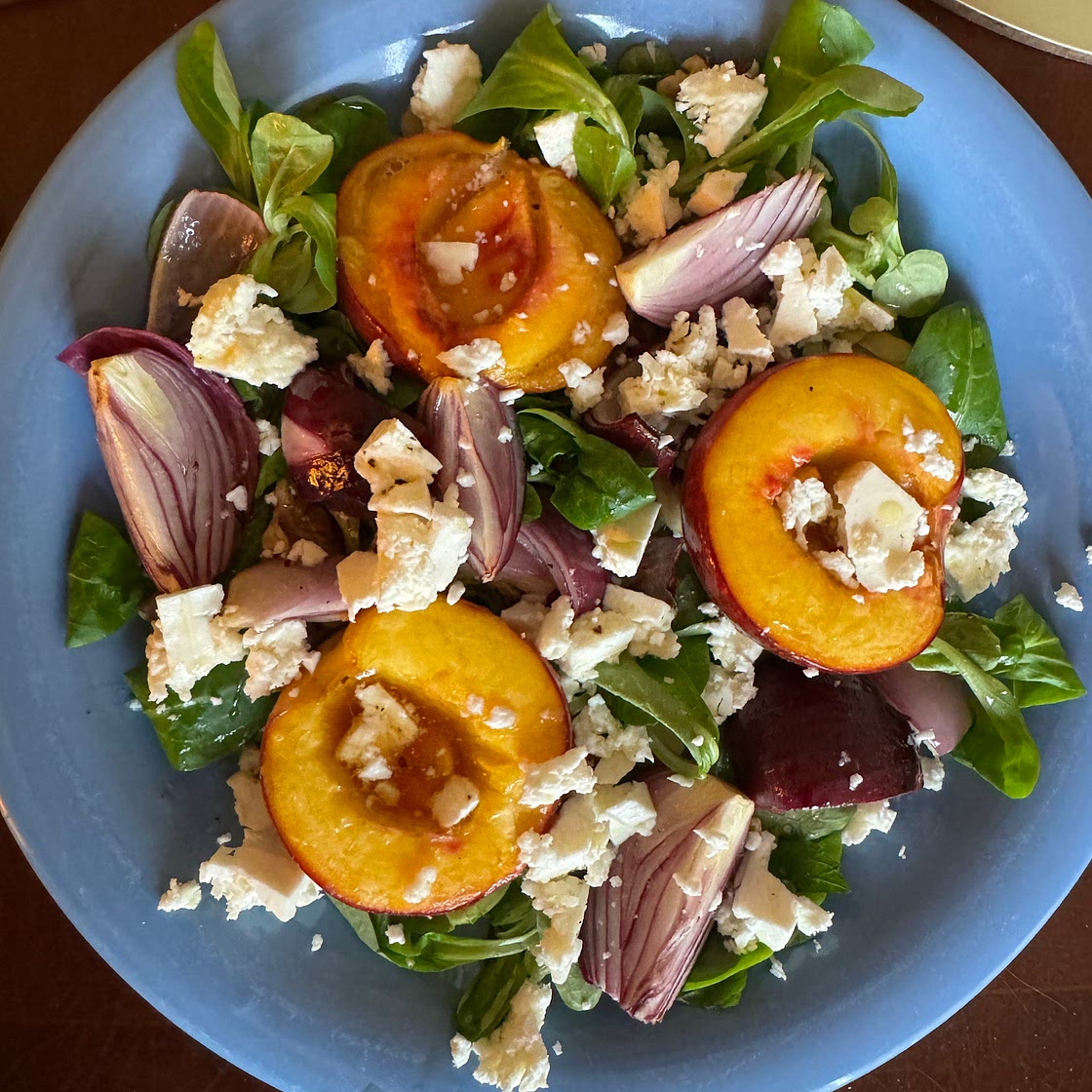 Roasted nectarine salad with feta and mint