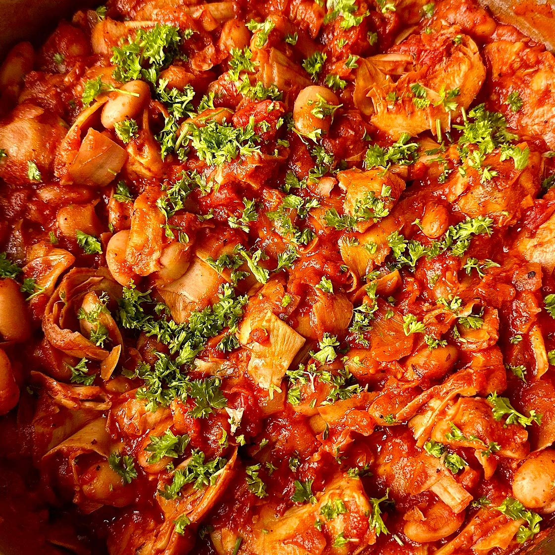 One Pot Tomato Artichoke and Bean 