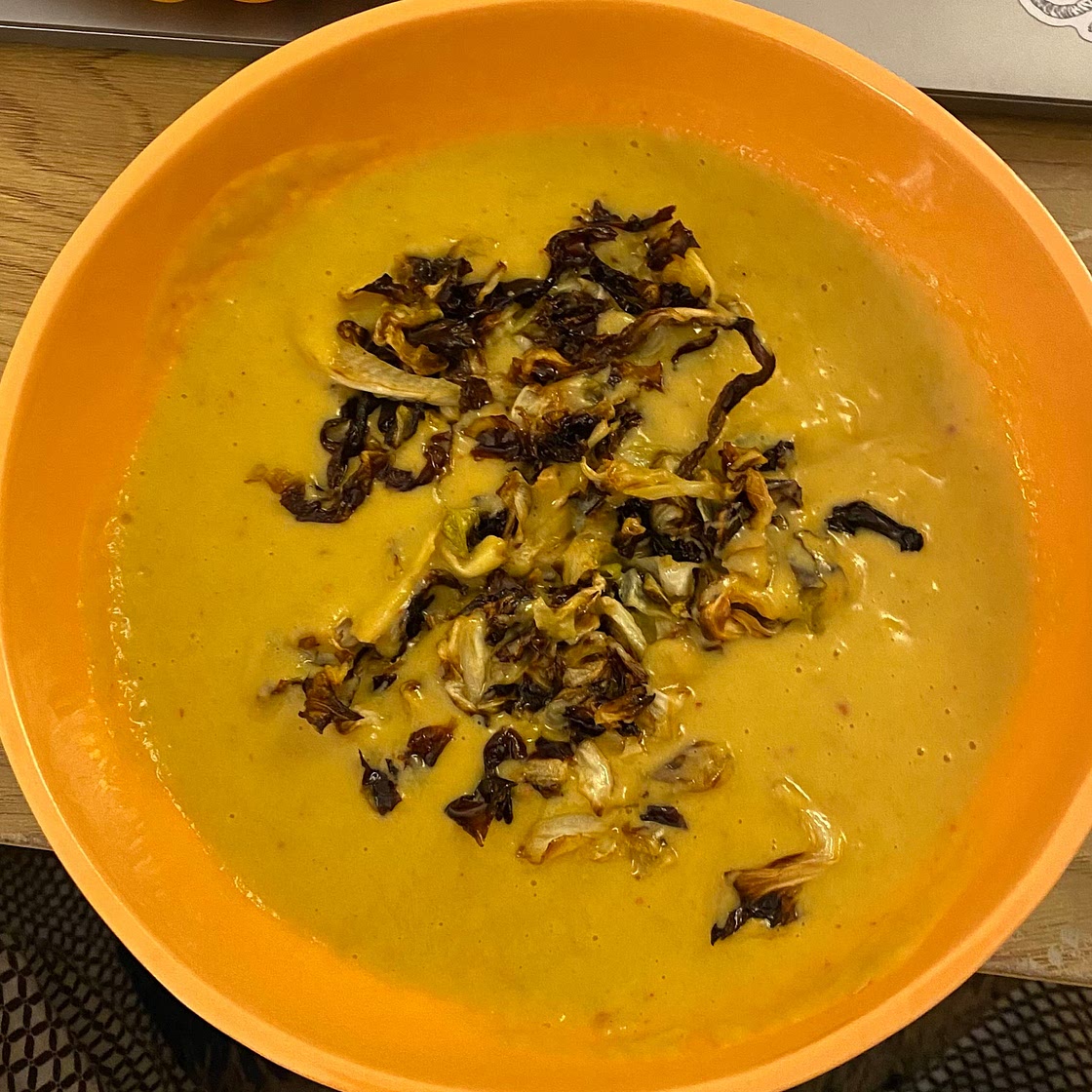 Cheddar, Leek and Potato Soup with Crispy Cabbage