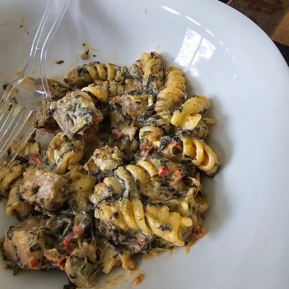 Creamy Pork & Spinach Pasta Skillet