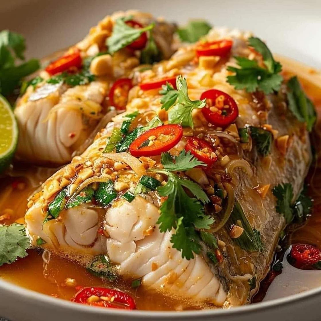 Thai Garlic Lime Steamed Fish