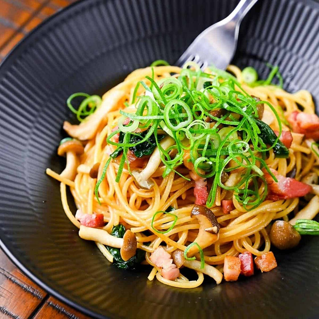 Japanese Butter Shoyu Pasta (with Mushroom and Bacon)