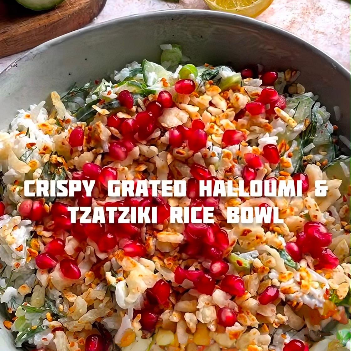 Crispy grated halloumi & Tzatziki rice bowl