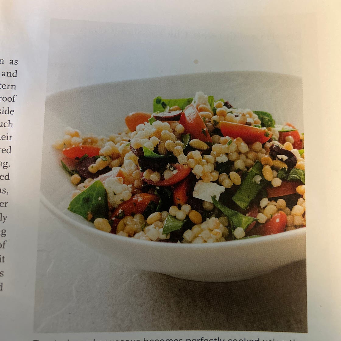 ATK Mediterranean- pg 165 Pearl Couscous with tomatoes, olives..