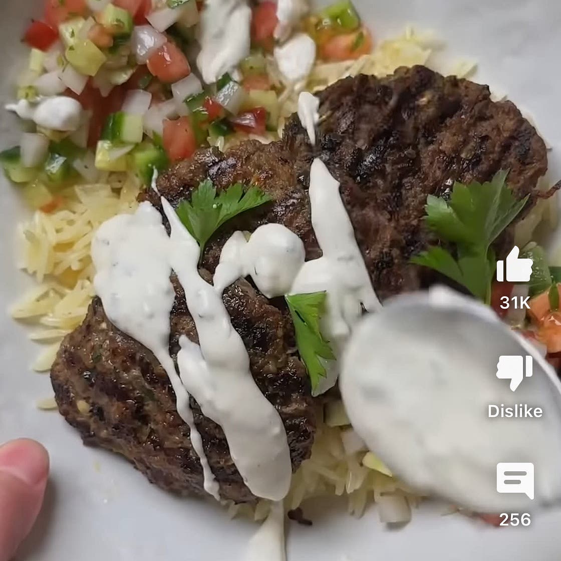 Kebab beef patties and yellow rice 