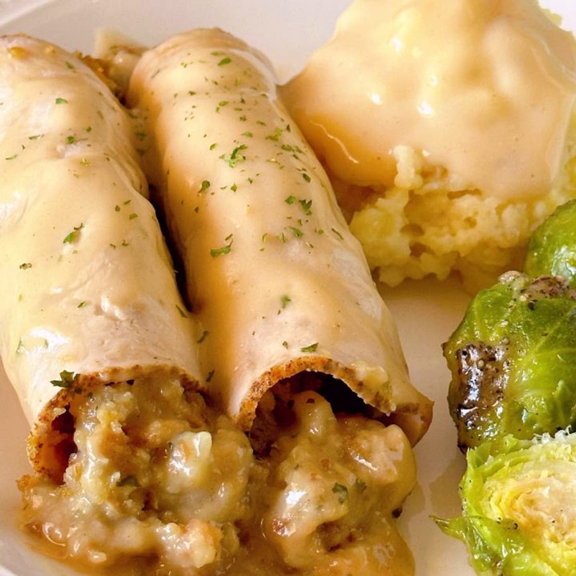 Easy Turkey & Stuffing Roll Ups with Creamy Gravy