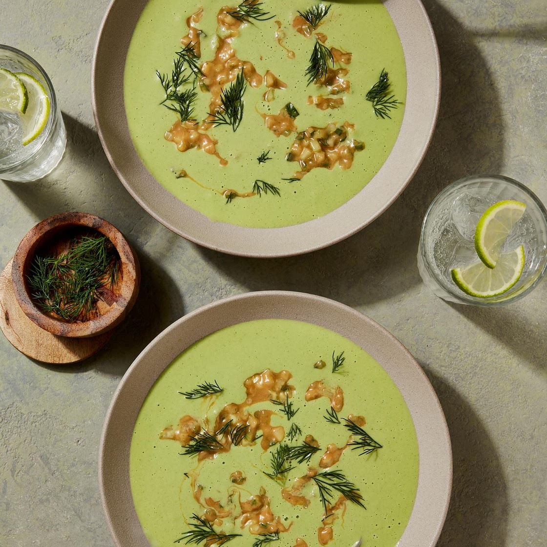 Cucumber, yoghurt and peanut soup