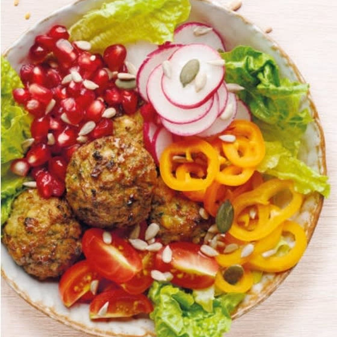 Mediterranean Falafel, Pomegranate and Radish Buddha Bowl