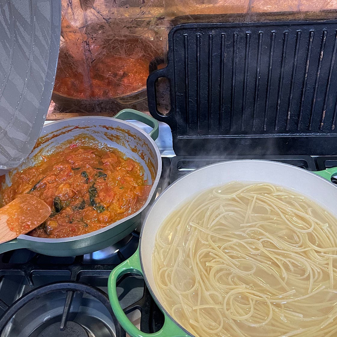 Fettuccine with spiced cherry tomato sauce (Ottolenghi’s)