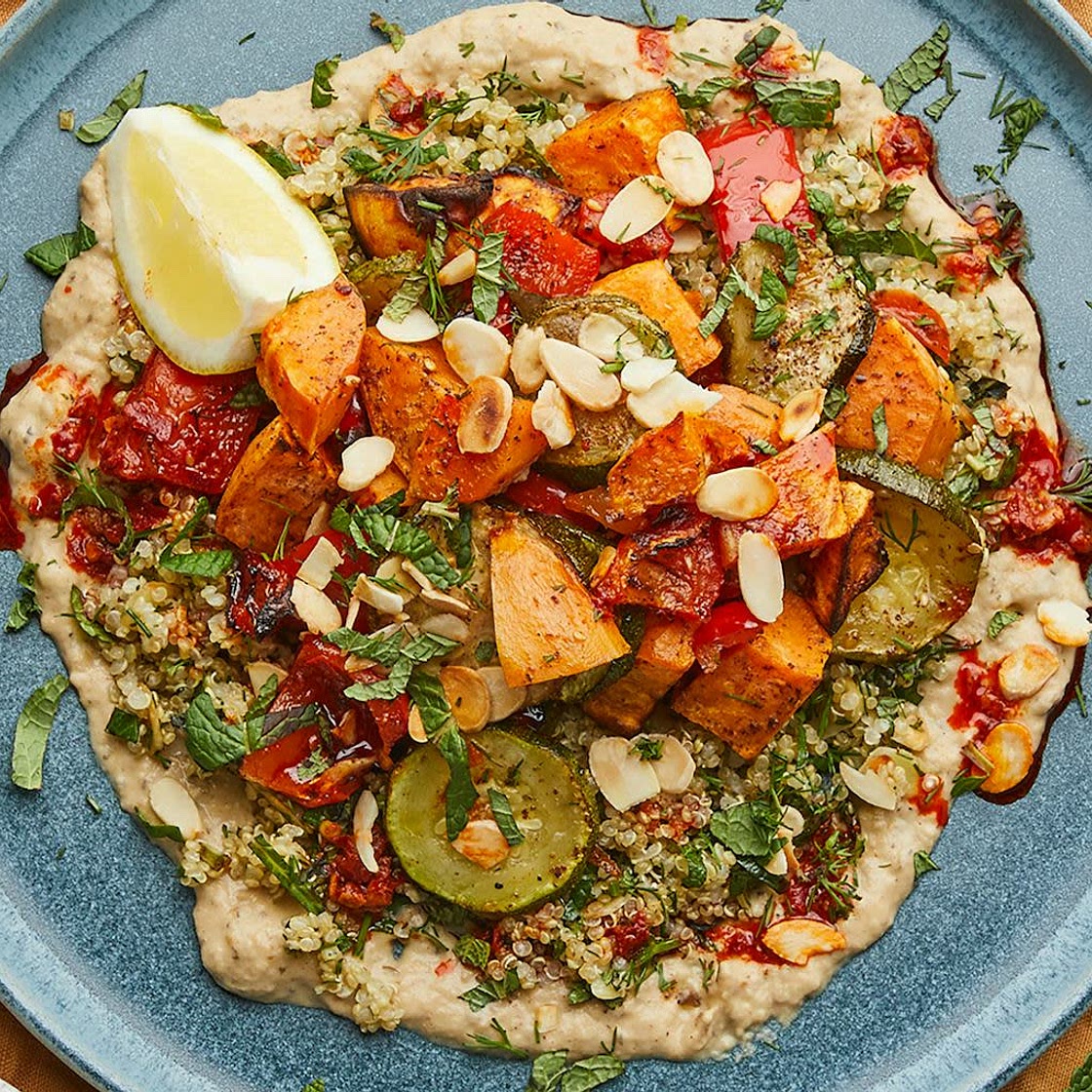 Roasted Veg & Quinoa Mezze with Aubergine Dip