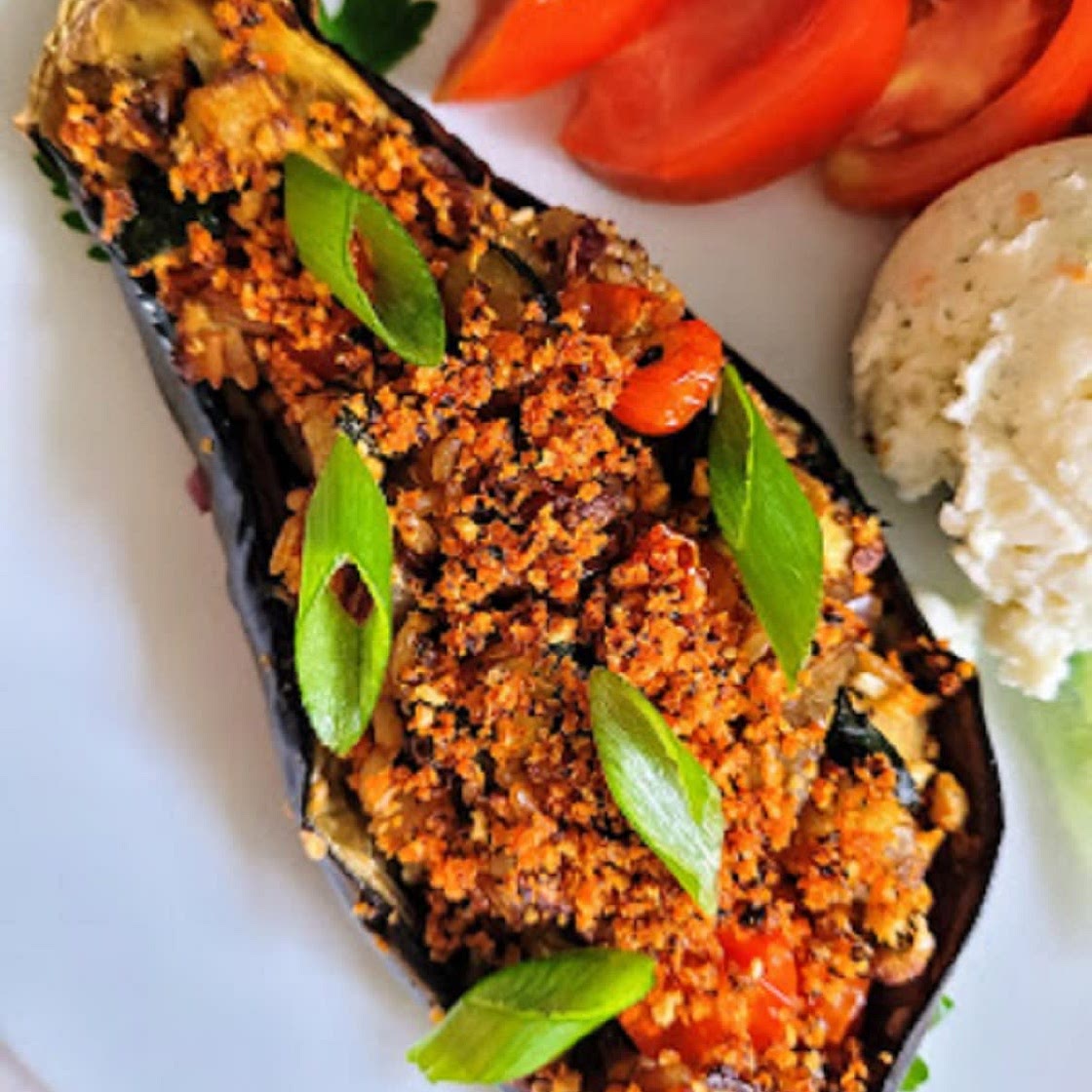 Air Fryer Stuffed Eggplant