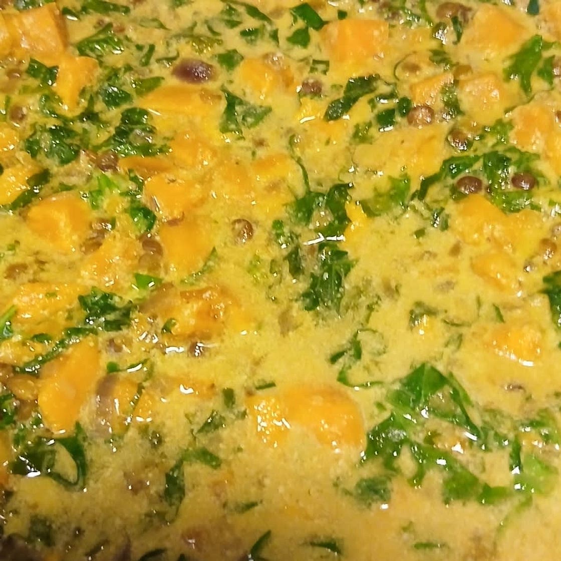 Ginger Sweet Potato and Coconut Milk Stew with Lentils and Kale