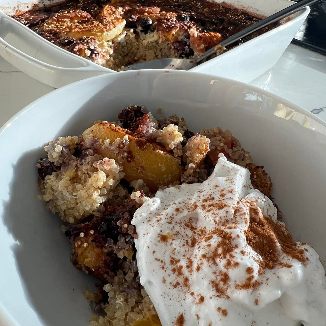 Blueberry Peach Quinoa Breakfast Bake