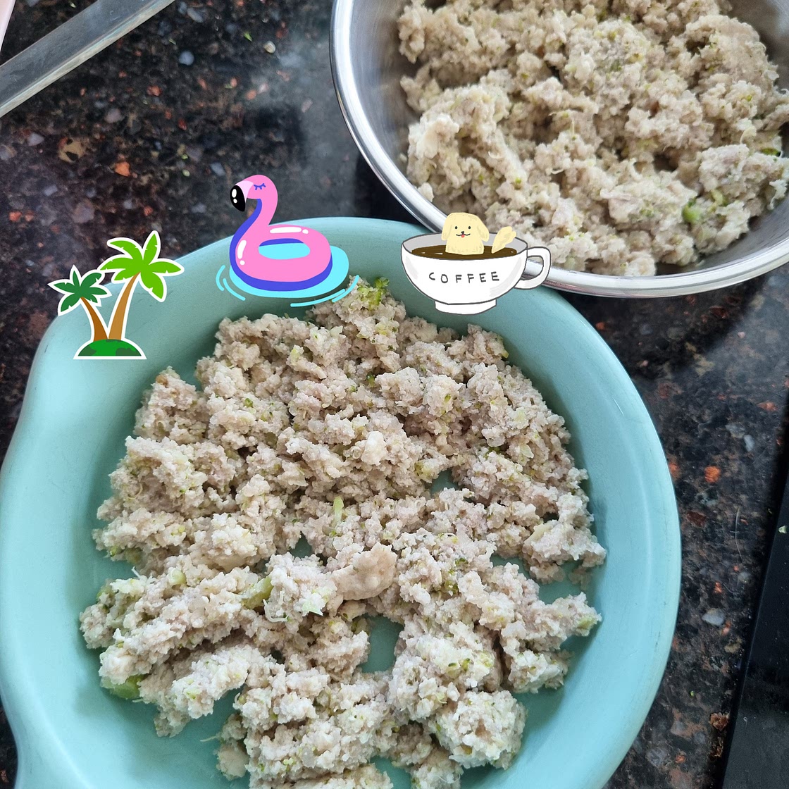 Steamed pork quinoa broccoli patty