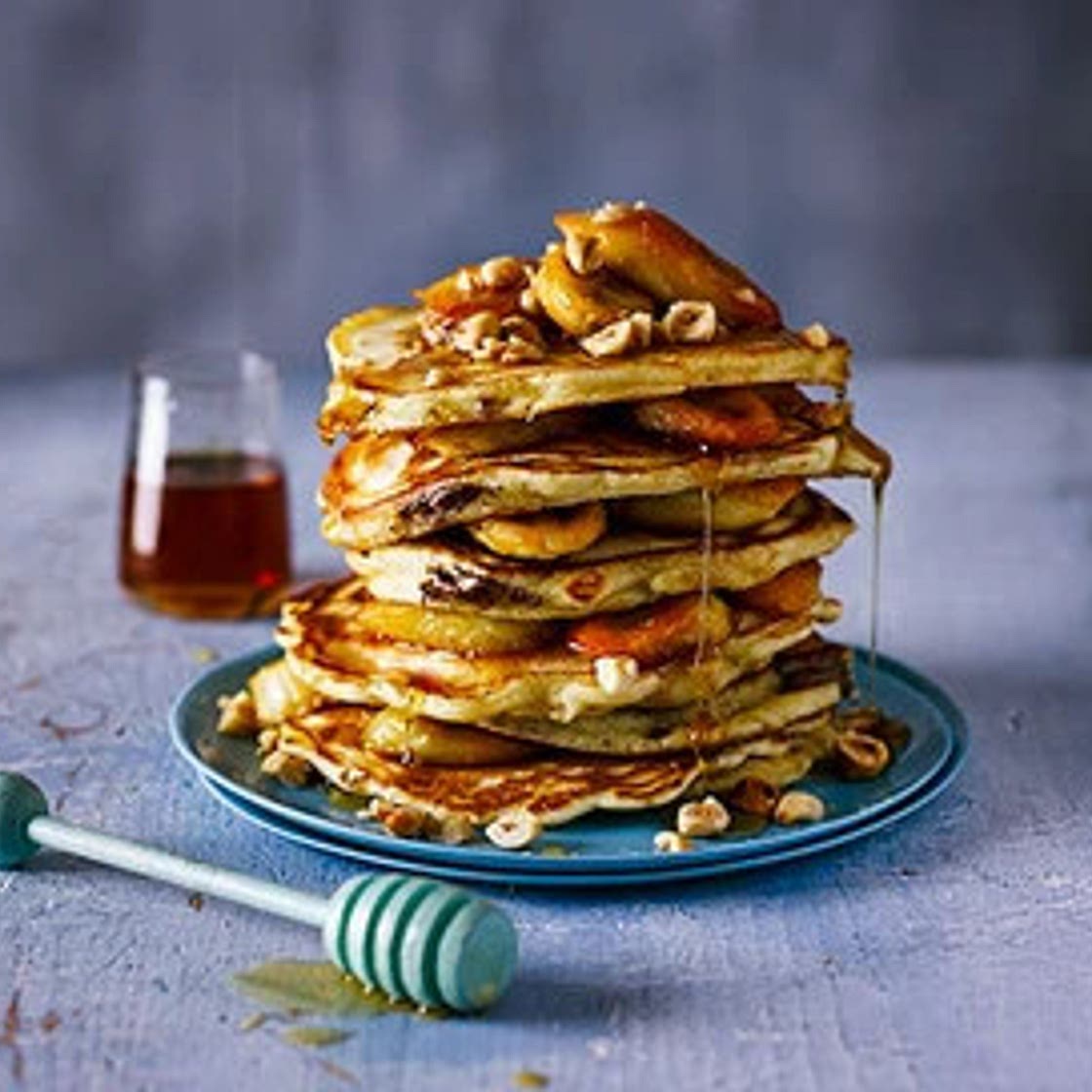 Chocolate filled pancakes with caramelised banana