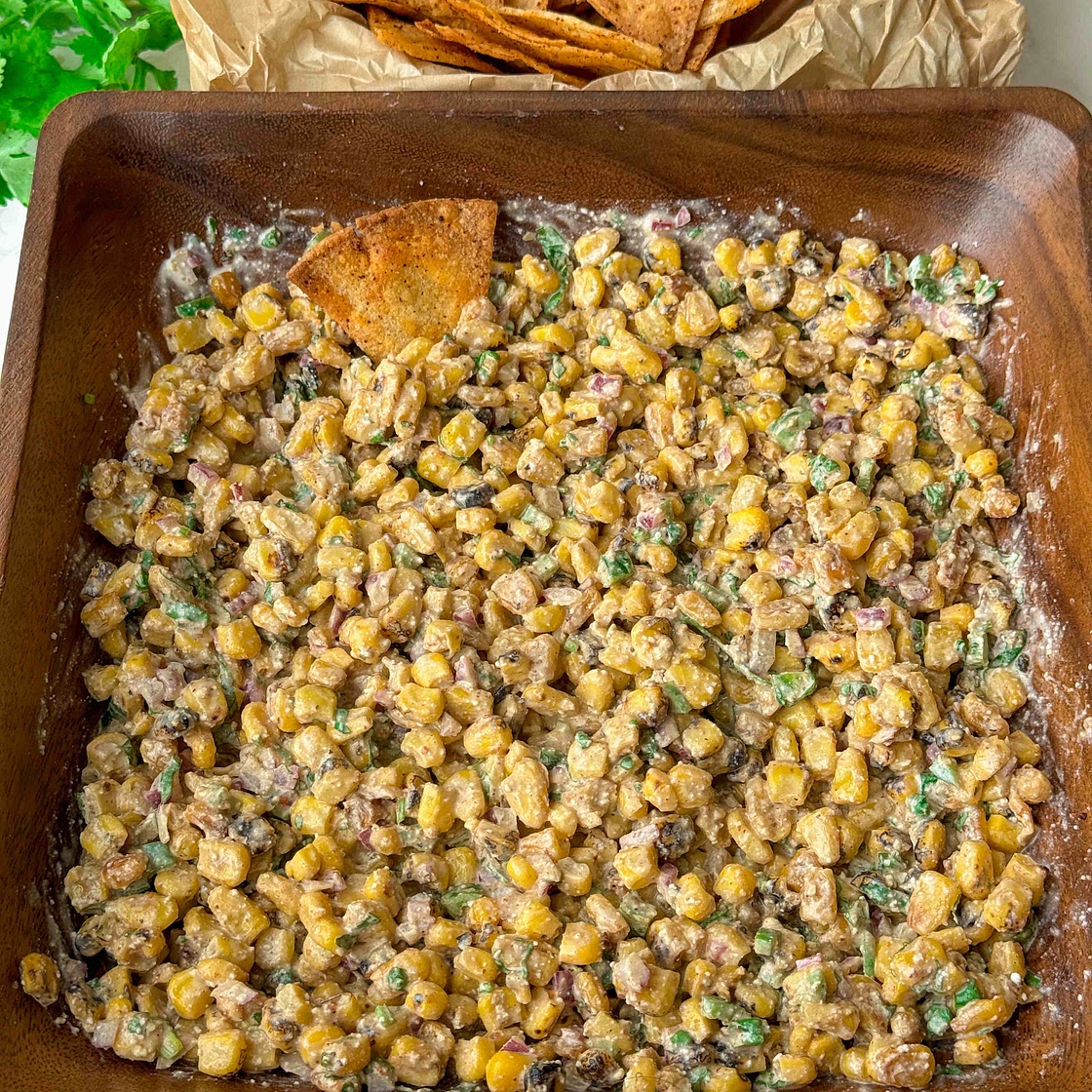 Mexican Street Corn Salad with Homemade Corn Chips 