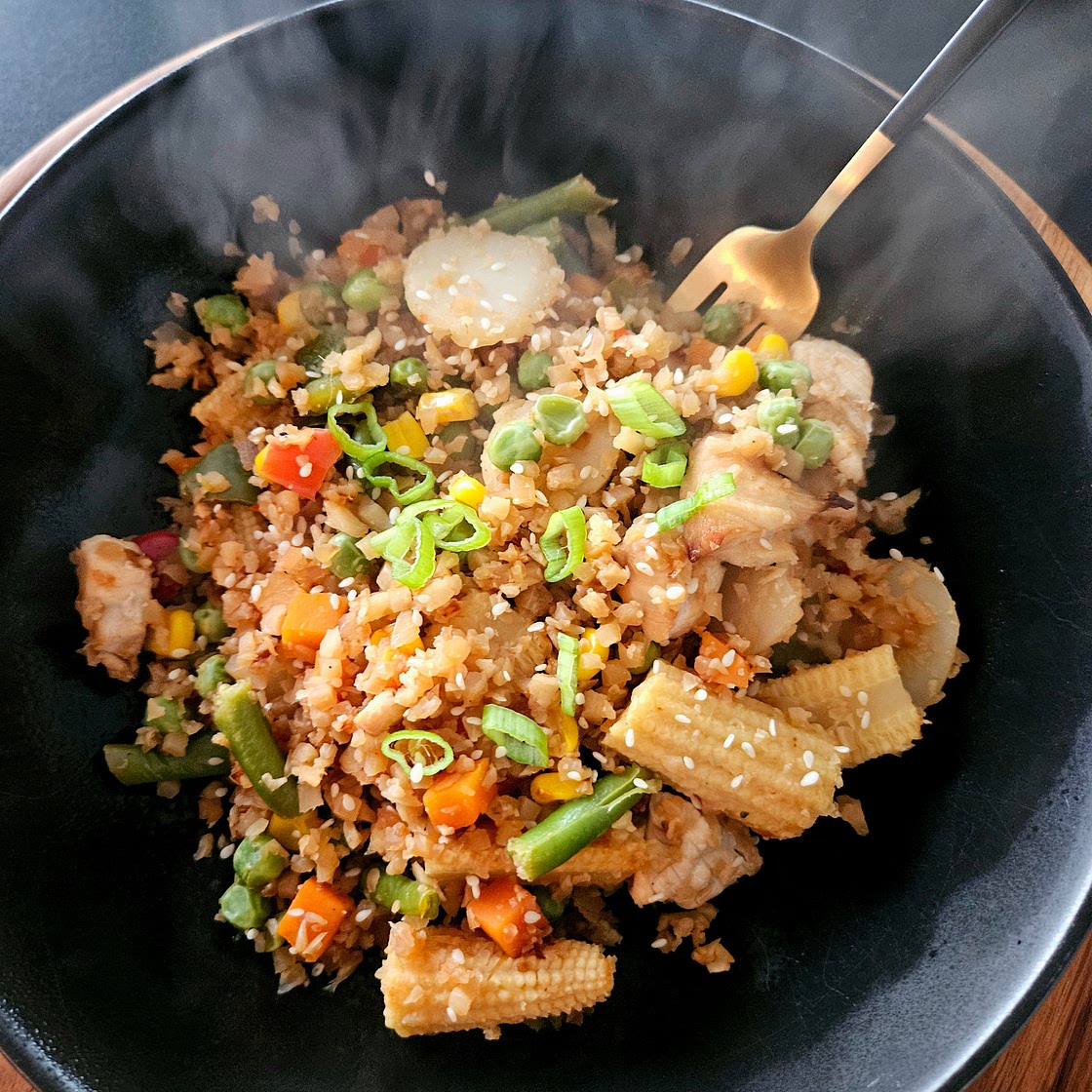 Chicken Fried "Rice" with cauliflower rice