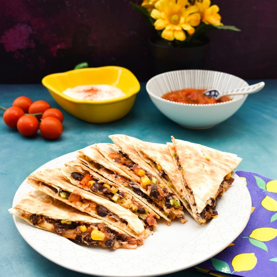Easy Black Bean, Salsa & Vegan Cheese Quesadillas