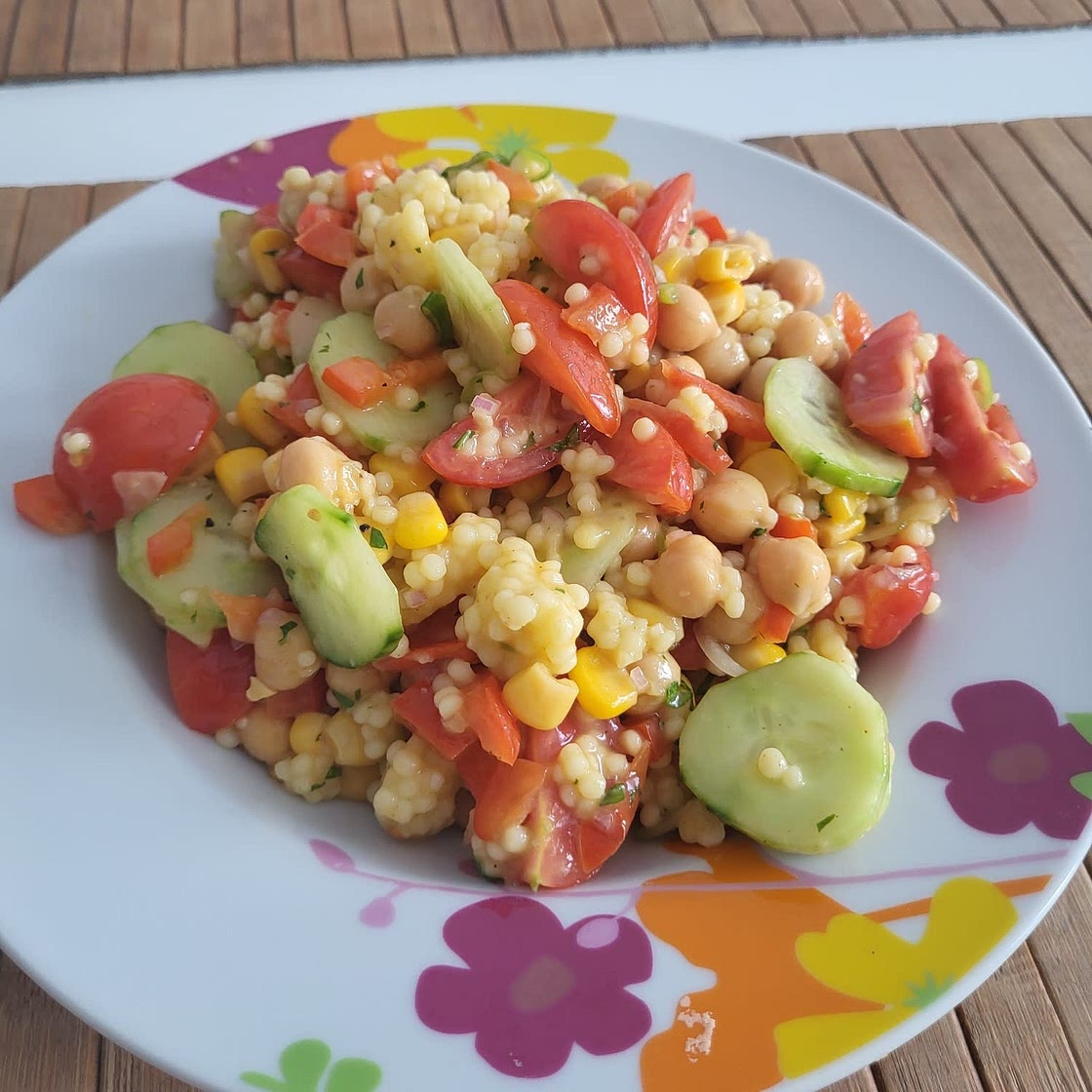 Vegan Couscous Salad with Chickpeas and Charred Corn