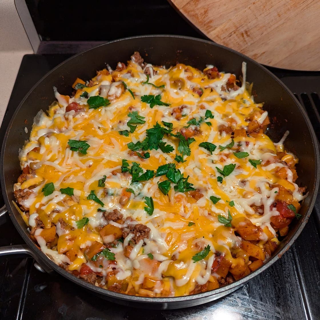 Southwest Ground Beef and Sweet Potato Skillet
